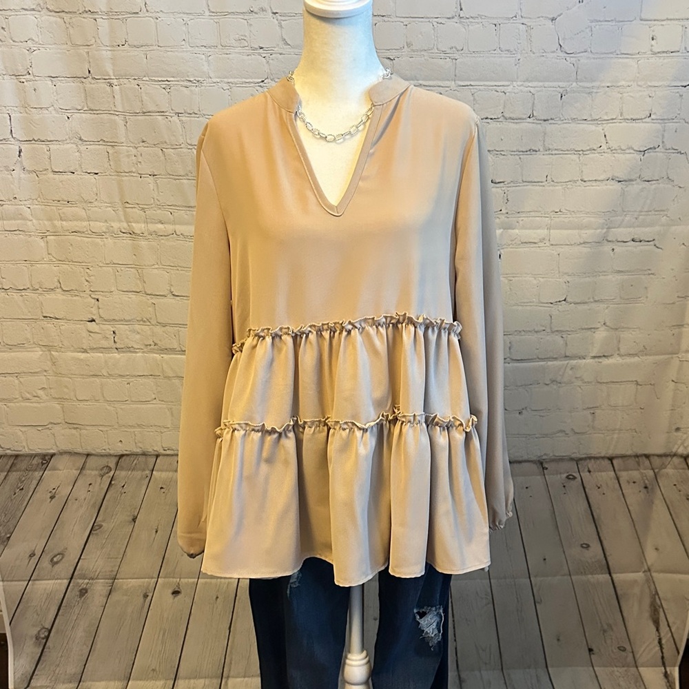 Elegant Beige Ruffle Blouse